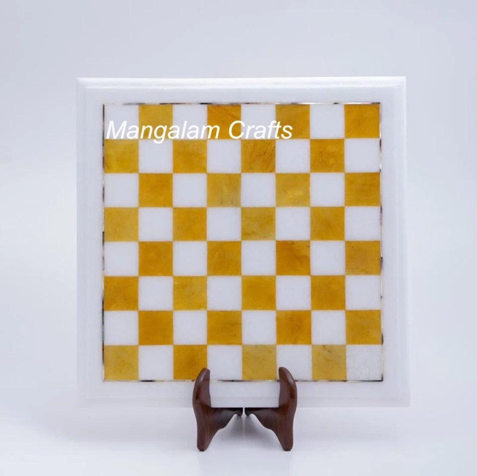 18" Marble Chess Game Table Semi precious stones Handicraft Inlay Work - Image 1 of 1