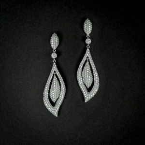 3.9 Ct Round Cut Simulated Diamond Leaf Dangle Drop Earrings 925 Sterling Silver - Picture 1 of 3