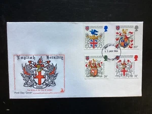 GB 1984 Heraldry FDC, marca Mercury, Sth Devon FDI pmk sin dirección (K146) - Imagen 1 de 1