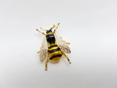 HONEY BEE Gold Black Yellow Enamel Brooch Bumblebee - Image 1 of 4