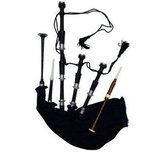 CC Full Size Bagpipe Rosewood Black Finish Silver Mounts Tutor Book Reeds/Drone - Bild 1 von 2