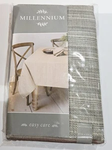 Benson Mills Millennium 60x104 Oblong Textured Tablecloth Woven Black Beige - Picture 1 of 3