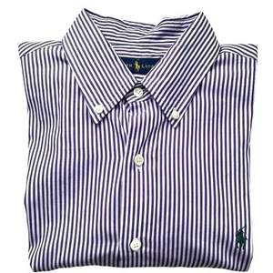 Camicia Ralph Lauren L con bottoni etichetta blu righe viola business casual preppy - Foto 1 di 12