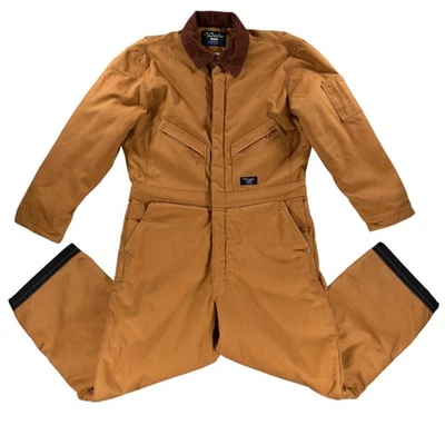 Walls Workwear Insulated Canvas Coveralls Men Large Short Brown Corduroy Collar - Image 1 of 4