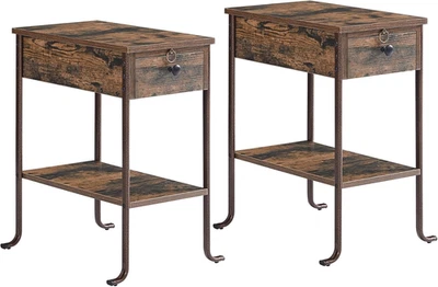 Narrow Side/End Table Set of 2 with Pull-Out Tray and Drawer, Multifunction Slim - Image 1 of 4