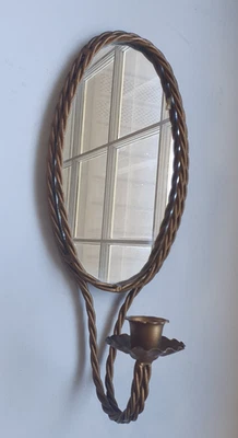 Aplique de pared retorcido dorado con espejo vintage decoración elegante de cabaña de antaño Foto 1 de 4