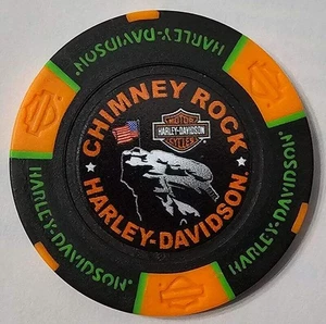 CHIMNEY ROCK HARLEY-DAVIDSON (NC) Full Color Black/Orange Poker Chip - Picture 1 of 2