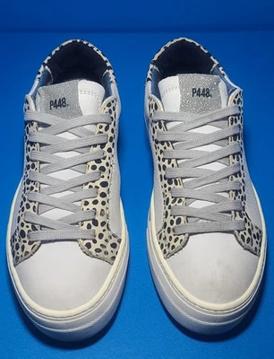 P448 Thea Mujer Estampado Leopardo Cuero Plataforma Tenis Talla 35 EU 5 US Foto 1 de 4