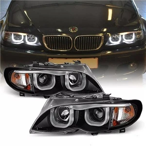 Headlights Black Halo Projector For 2002-2005 BMW E46 Sedan 3Series LED 3D Style - Picture 1 of 7