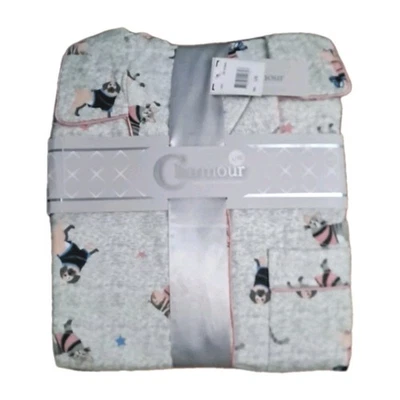 Conjunto de pijama de franela de 2 piezas para mujer estampado de perros y gatos con botones + pantalones 100 % algodón Foto 1 de 4