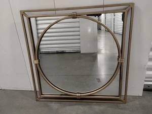 Large Circle in Square Wall Mirror Gold Bulls Eye Classic Minimalist 27.5 X 27.5 - Picture 1 of 6