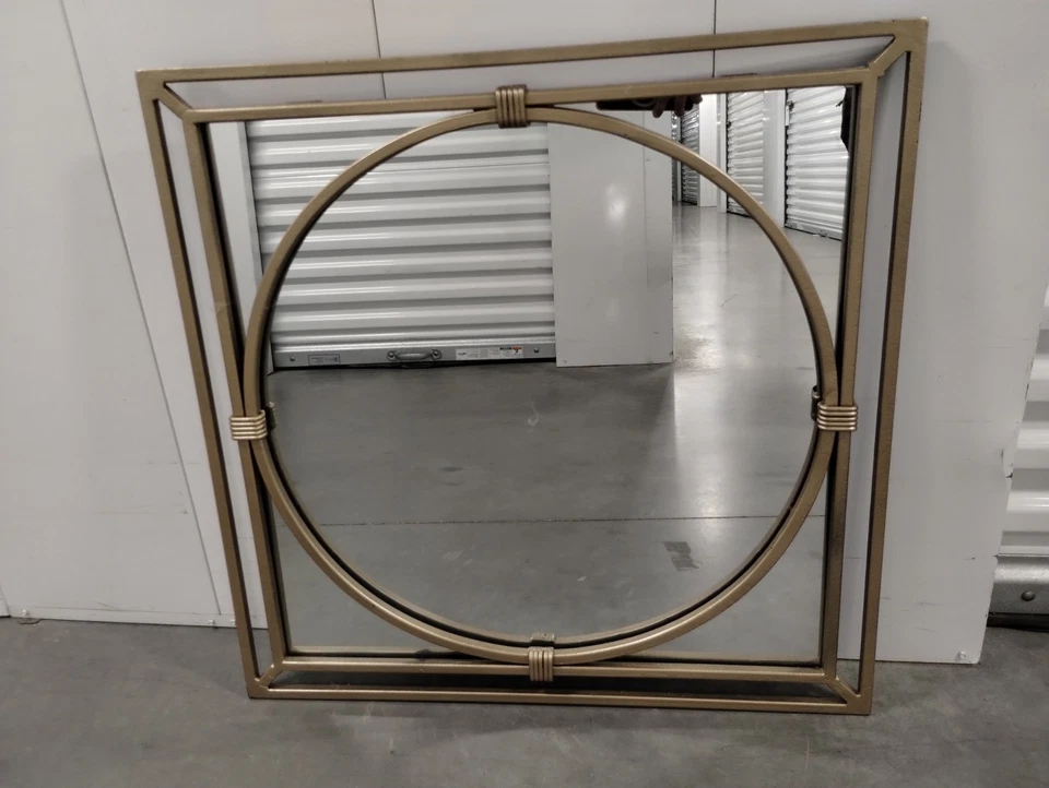 Large Circle in Square Wall Mirror Gold Bulls Eye Classic Minimalist 27.5 X 27.5 - Image 1 of 4