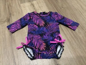 RuffleButts Long Sleeve Rash Guard One Piece Swimsuit Size 0-3 Months Leaves - Picture 1 of 5