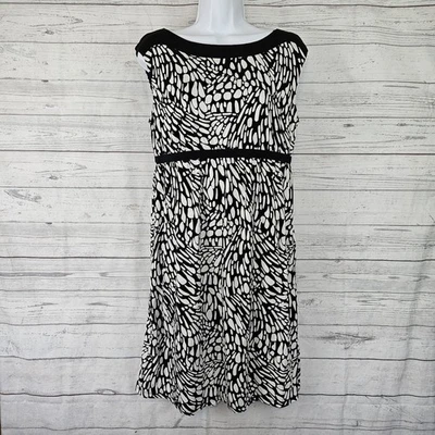 Ann Taylor LOFT Womens Dress Sz MM Black White Sleeveless Rayon Blend - Image 1 of 4