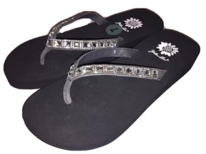 Yellow Box Flip Flops Gray Sparkle Jeweled Rhinestone Shiny Sandals Saydee - Picture 1 of 12