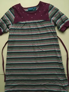 Pre Owned TCP Purple Green White Cranberry Stripe Short Sleeve SS Dress 10 - Picture 1 of 2