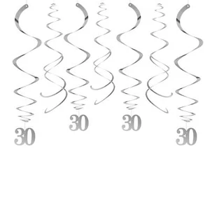 Silver 30th Birthday Swirl Decoration 30 Pack Anniversary Ceiling Hanging - Picture 1 of 3