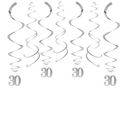 Paquete de 30 colgantes de techo de aniversario decoración remolino 30 cumpleaños plata Foto 1 de 3