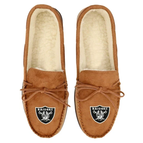 NFL Oakland Raiders Moccasin Slippers -Tan Color Cover