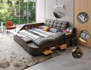 Multifunction Storage bed with bluetooth speaker, massage lounge Italian leather - Picture 1 of 8