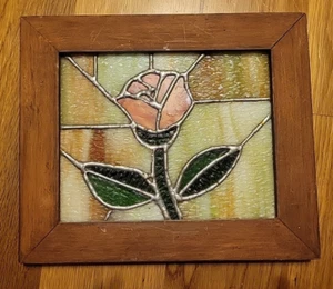 Stained Leaded Glass Rose Framed 8.75" x 10.5" - Picture 1 of 8
