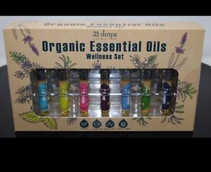 21 Drops Organic Essential Oils Therapy Wellness Set 7Pc Set Roll On With Stand 