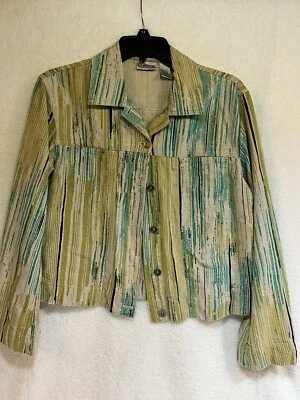 Chico's Jacket Size 1 Multicolor Striped Rayon Linen Button Up Long Sleeve - Image 1 of 4