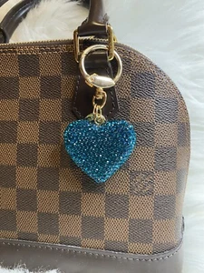 Blue Heart Keychain Bag Charm Bling RHINESTONE SPARKLE Keychain Purse Keyring - Picture 1 of 2