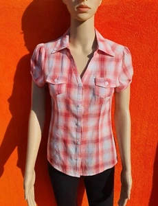 Blusa mujer niña verano talla XS nueva roja bolso camisa cuadros Amisu (1305) - Imagen 1 de 5