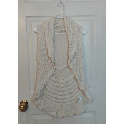 Twenty One White Boho Sleeveless Shrug Sweater Cable Knit Cottagecore Size L - Image 1 of 4