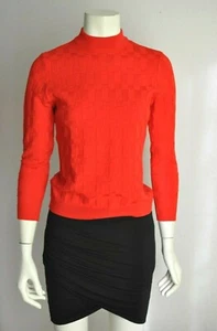 Lucia Vintage 70er Pullover Stehkragen Karostrick Pulli Schurwolle Rot 36 38 Neu - Picture 1 of 7