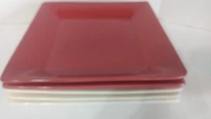 Lot of 5  Pier 1 ESSENTIAL COLORS Ivory/Red 10.5” Square Dinner Plates - Picture 1 of 7