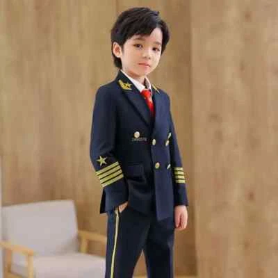 Boys Pilot Uniform Suit Kids Formal Pants Tuxedo Wedding Dress Birhtday - Image 1 of 4