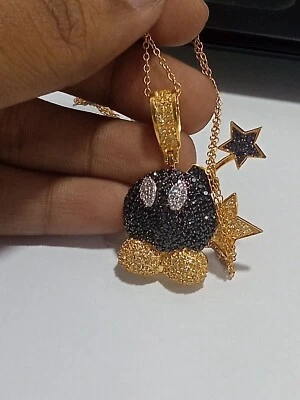 3Ct Lab Created Black Diamond Bomb Charm Pendant 14K Two Tone Gold Plated Silver - Image 1 of 4