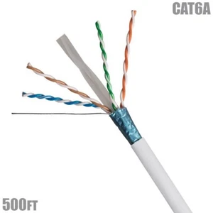 500FT Cat6A Network Ethernet FTP Cable Solid Copper Bulk CMR Riser 23AWG White - Picture 1 of 4