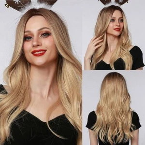 Ombré Blonde Glonde Wave Synthetic Long Curly Hair Wig Women Party Daily Natural - Picture 1 of 8