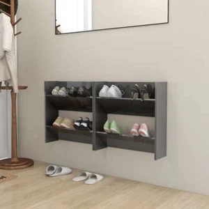 vidaXL Wall Shoe Cabinets 2 pcs High Gloss Grey 60x18x60 cm Engineered Wood BMG - Picture 1 of 8