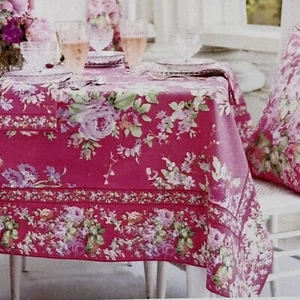 April Cornell Cottage Rose Pink Floral Tablecloth 60x84 Cotton Garden Summer NEW - Picture 1 of 7