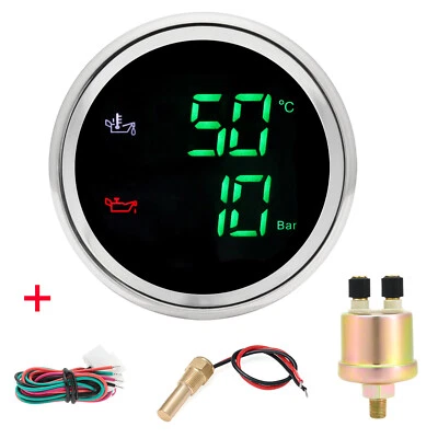 52mm 2 IN 1 Oil Temperature Gauge +Oil Pressure Gauge Red LED with 1/8NPT Sensor - Image 1 of 4