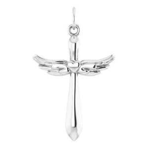 Angel Wings Heart Cross Pendant In 14K White Gold - Picture 1 of 3