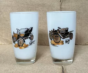 Juego De Dos Vasos De Colección De Vidrio Leche Coche Antiguo Buick Cadillac Mediados De Siglo Moderno - Imagen 1 de 9