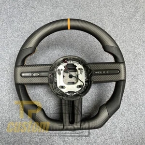 Matte Carbon Fiber Steering Wheel Fit For Ford Mustang 2005-2009 Orange Strip - Bild 1 von 9