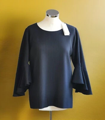 Minx  Gr 40 Oberteil Shirt Trompetenärmel  Marineblau Nadelstreifen NEU - Bild 1 von 3