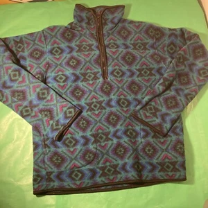 Vintage REI Fleece Jacket Purple Green Black Aztec Print Quarter Zip See Descrip - Picture 1 of 5