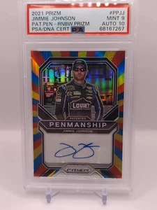 2021 Panini Prizm Racing Jimmie Johnson AUTOGRAFO RNBW PRIZM #20/24 PP-JJ PSA 9 - Foto 1 di 3