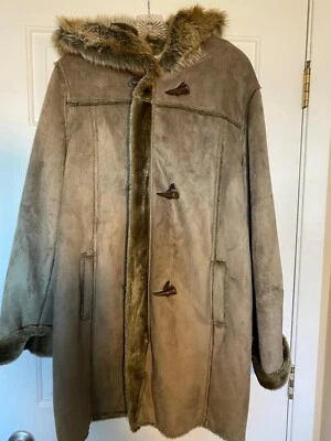 L - CHADWICK'S Brown Faux Suede Coat with Faux Fur Trim - Zip & Toggle Closures - Image 1 of 3