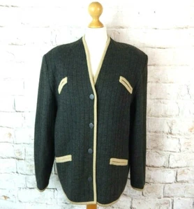 True vintage grey camel ribbed structured boxy lagenlook cardigan 16 wool blend - Picture 1 of 12