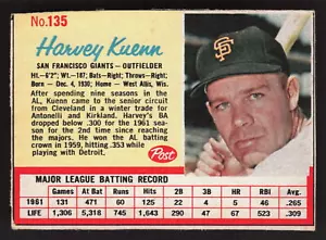 Harvey Kuenn 1962 Post Cereal #135 Giants VG ST Handcut |0320 - Picture 1 of 2