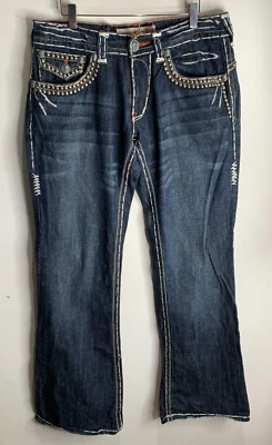 Laguna Beach embroidered JEANS W 34 L 35 VGC straight boot cut Y2K 90s studs - Image 1 of 4