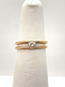 14K Solid Yellow Gold 1/4 CTW Round Diamond Solitaire Double Band Ring, Sz 5.5